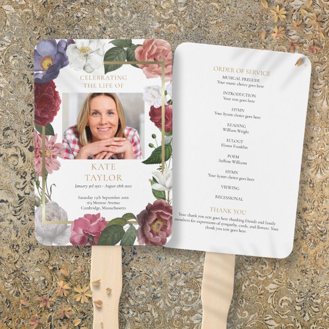 Floral Funeral Photo Order Of Service Program Hand Fan (Floral Funeral Photo Order Of Service Program Hand Fan)