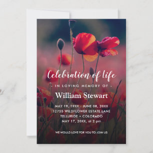 Floral Funeral   Poppies Celebration of Life Invitation