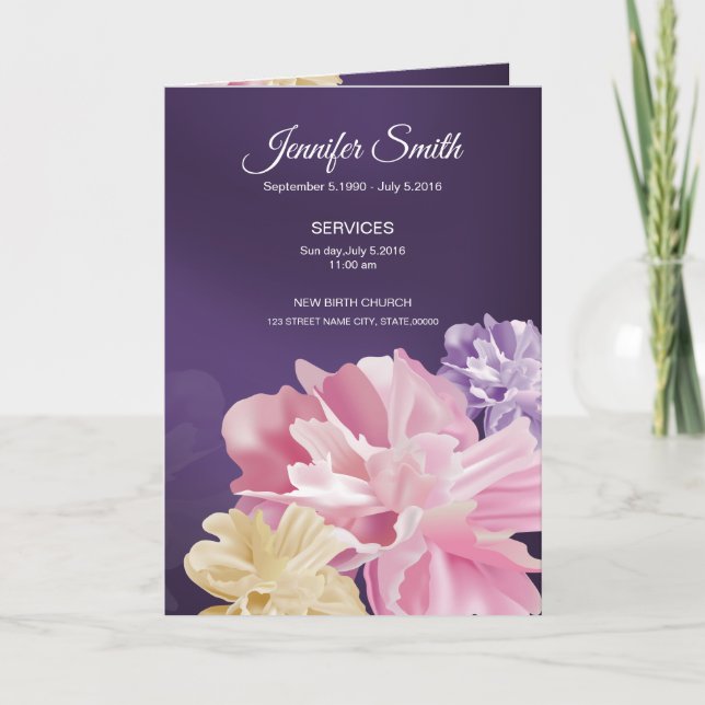 Floral Funeral Program Brochure Template (Front)
