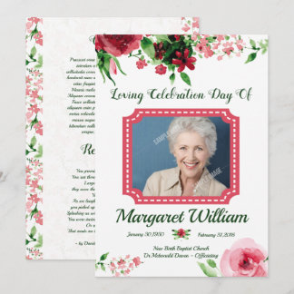 Floral Funeral Program Card Template 