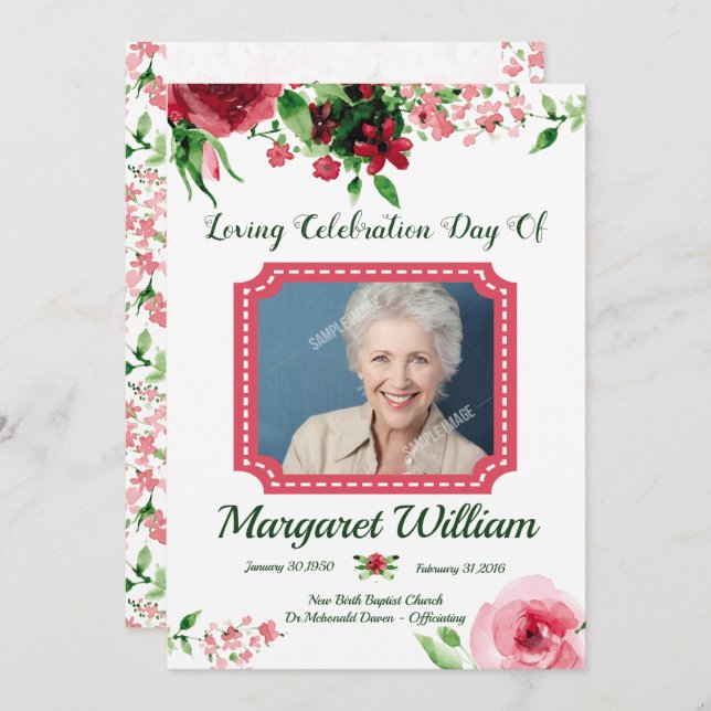 Floral Funeral Program Card Template  (Front/Back)