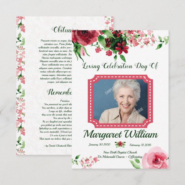 Floral Funeral Program Card Template (Front/Back)