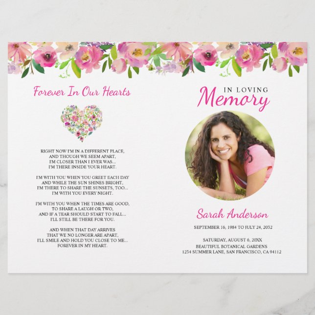 Floral Funeral Program Order of Service Flyer (Front)