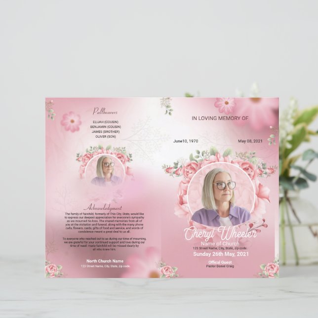 Floral Funeral Program Template (Standing Front)
