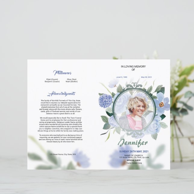 Floral Funeral Program Template (Standing Front)
