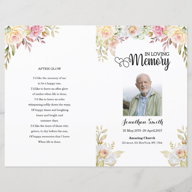 floral Funeral Program template (Front)