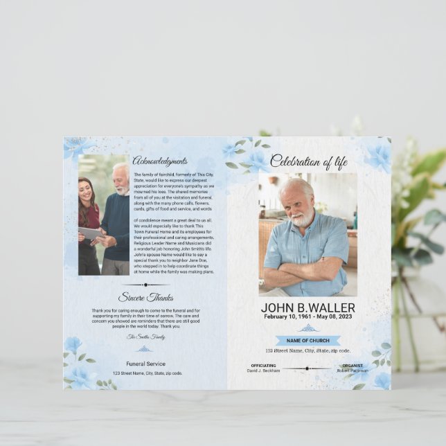 Floral Funeral Program Template (Standing Front)