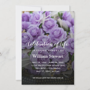 Floral Funeral   Purple Roses Celebration of Life Invitation