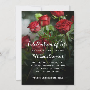 Floral Funeral   Red Roses Celebration of Life Invitation