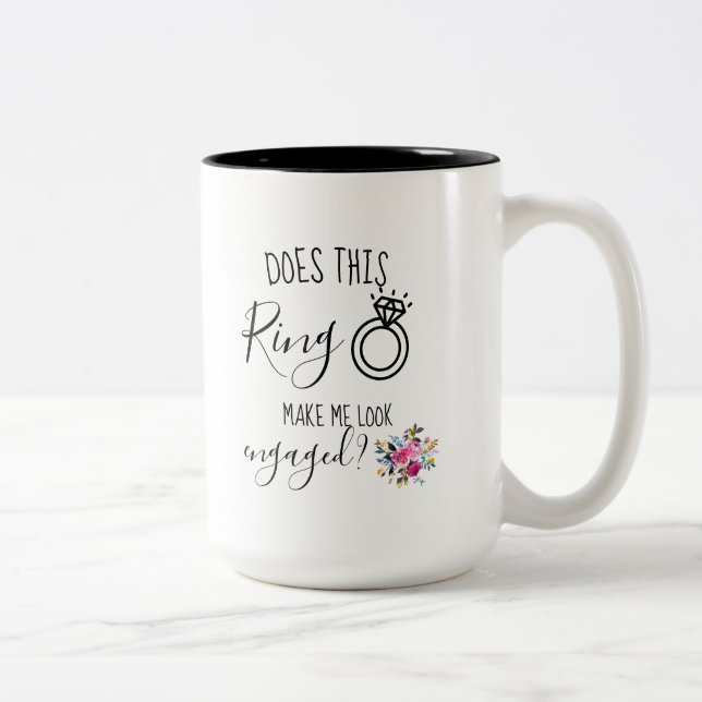 Floral Future Bride Engagement Ring Bride to Be Two-Tone Coffee Mug (Right)