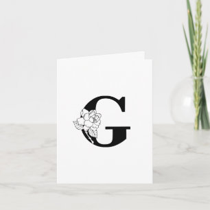 Floral G Monogram On White Note Card