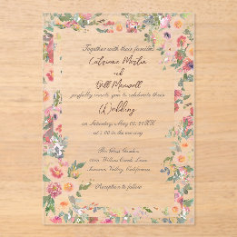 Floral Garden Acrylic Clear Wedding Invitation