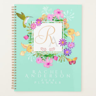 Floral Garden Aqua Monogram Planner