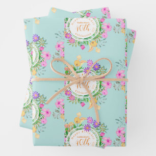 Floral Garden Aqua Wrapping Paper Sheet