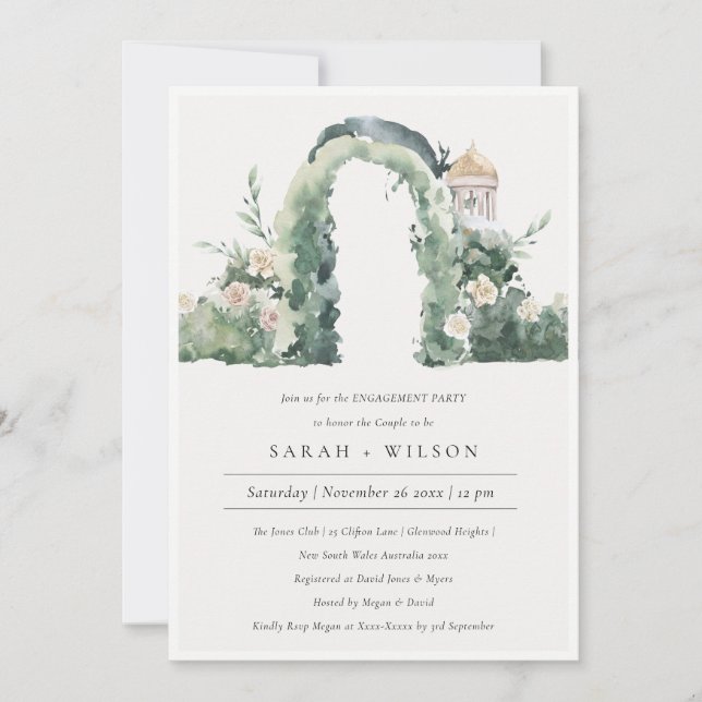 Floral Garden Arch Botanical Engagement Invite (Front)