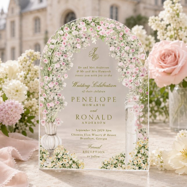 floral garden arch monogram wedding acrylic invitations (Creator Uploaded)