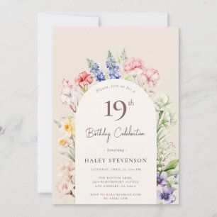 Floral Garden Arch Whimsical Beige 19th Birthday Invitation