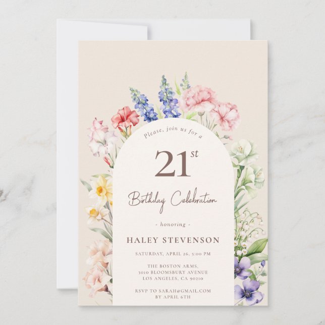 Floral Garden Arch Whimsical Beige 21st Birthday Invitation (Front)