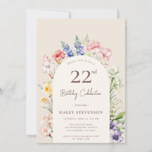 Floral Garden Arch Whimsical Beige 22nd Birthday Invitation