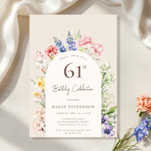 Floral Garden Arch Whimsical Beige 61st Birthday Invitation