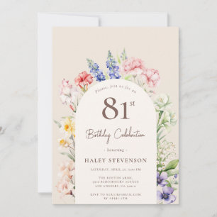 Floral Garden Arch Whimsical Beige 81st Birthday Invitation