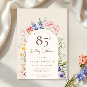 Floral Garden Arch Whimsical Beige 85th Birthday Invitation