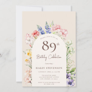 Floral Garden Arch Whimsical Beige 89th Birthday Invitation