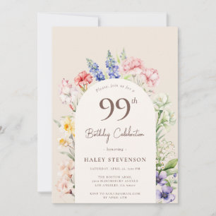 Floral Garden Arch Whimsical Beige 99th Birthday Invitation
