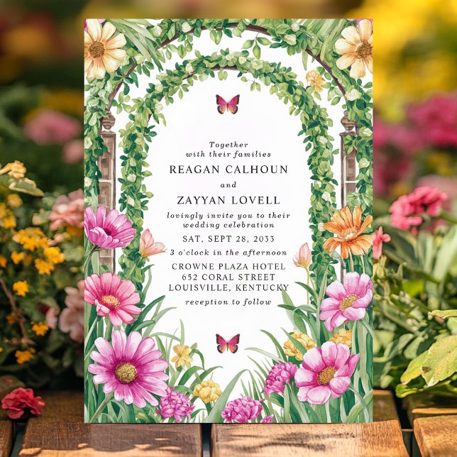 Floral Garden Archway and Butterfly Wedding Invitation (Creator Uploaded)