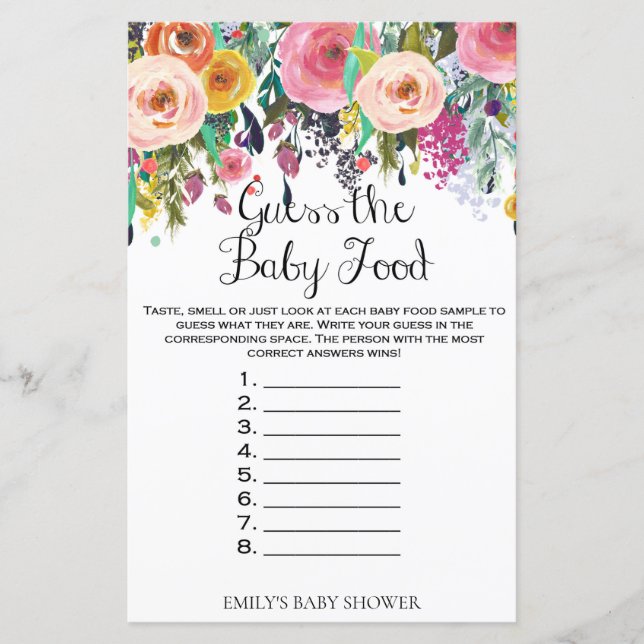 Floral Garden Baby Shower Game PRINTED (Front)
