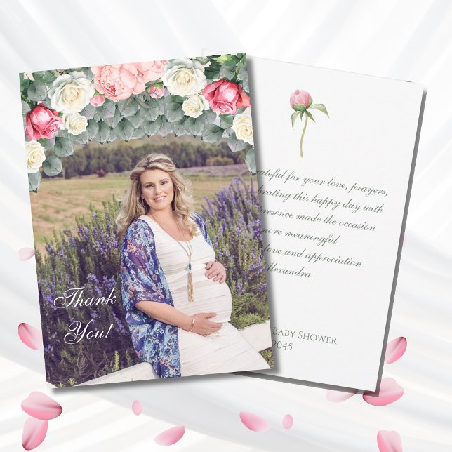 Floral Garden Baby Shower Photo Thank You Card (Creator Uploaded)