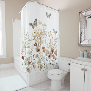 Floral Garden Bathroom decor, Butterfly  Shower Curtain