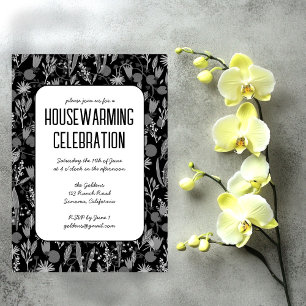 Floral Garden Black Custom HOUSEWARMING PARTY Invitation