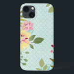 Floral Garden, Blue Background iPhone 13 Case<br><div class="desc">Floral Garden, Blue Background. Artist: June Erica Vess. Image ID: 105963D.</div>