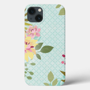 Floral Garden, Blue Background iPhone 13 Case