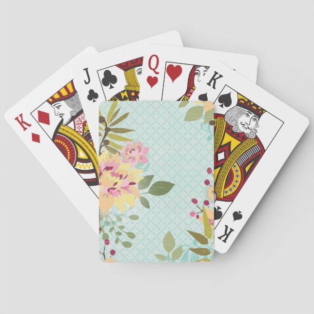 Floral Garden, Blue Background Playing Cards (Back)