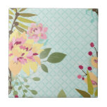 Floral Garden, Blue Background Tile<br><div class="desc">Floral Garden,  Blue Background. Artist: June Erica Vess. Image ID: 105963D.</div>