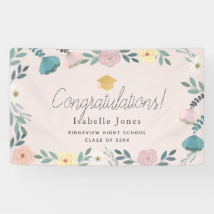 Floral Garden Blush Pink Graduation Banner