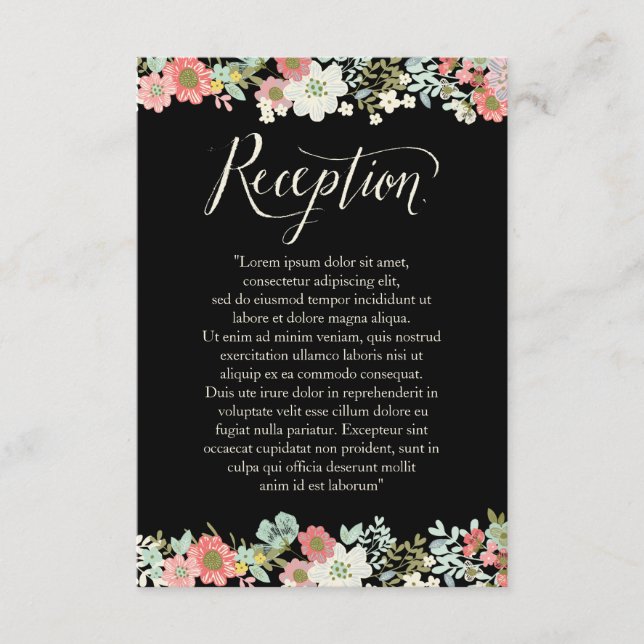 Floral Garden Border Wedding Reception Cards (Front)