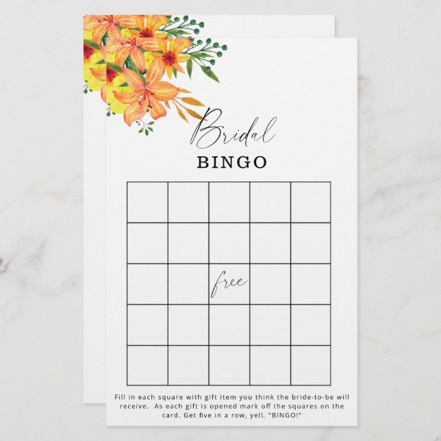 Floral garden bridal shower bingo game (Front/Back)