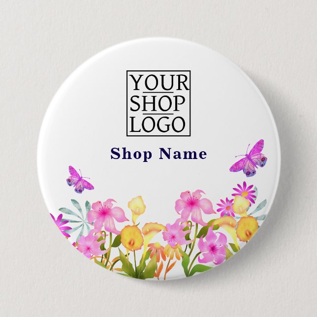 Floral Garden Business Name Logo White 7.5 Cm Round Badge (Front)