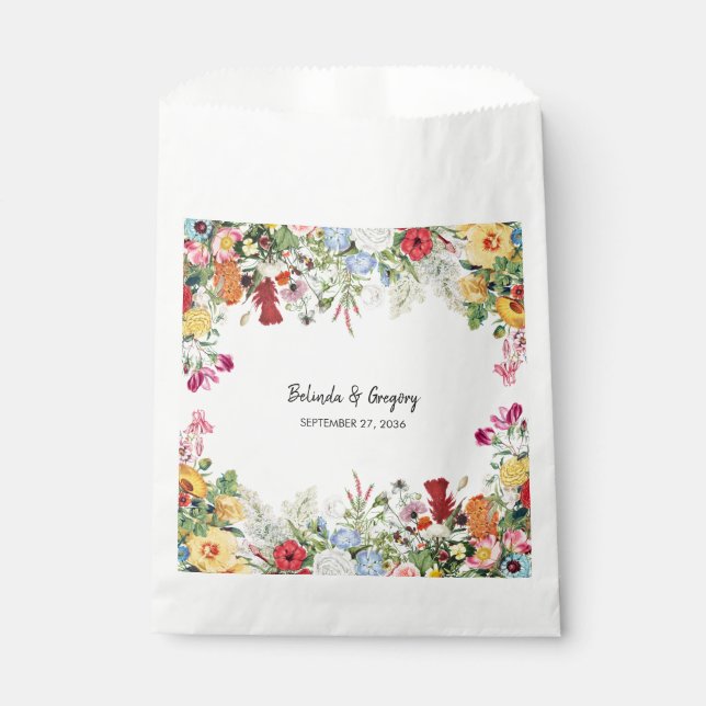 Floral Garden Colourful Flowers Wedding  Favour Bag (Front)