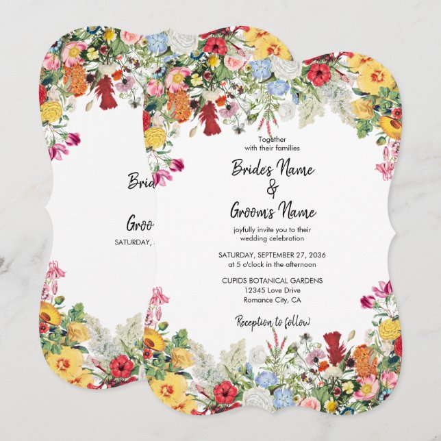 Floral Garden Colourful Flowers Wedding Invitation (Front/Back)