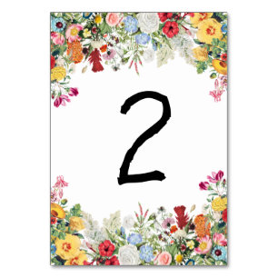 Floral Garden Colourful Flowers Wedding Table Number