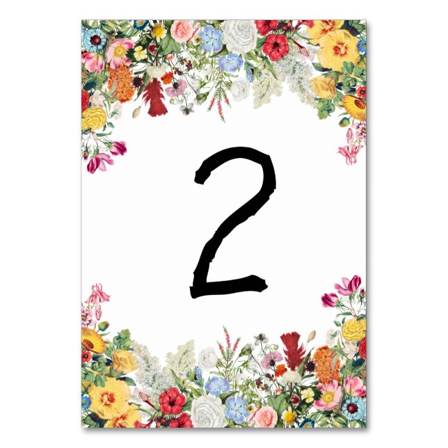 Floral Garden Colourful Flowers Wedding Table Number (Front)