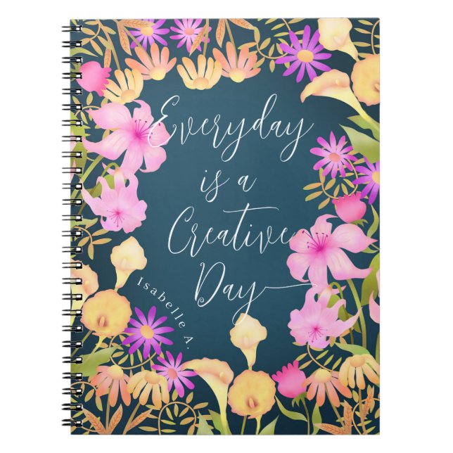 Floral Garden Creative Day Blue Notebook (Front)