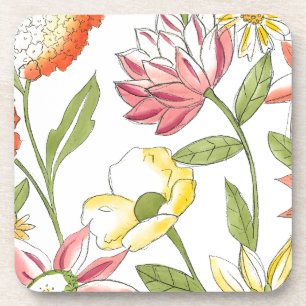 Floral Garden Design with White Background Coaster