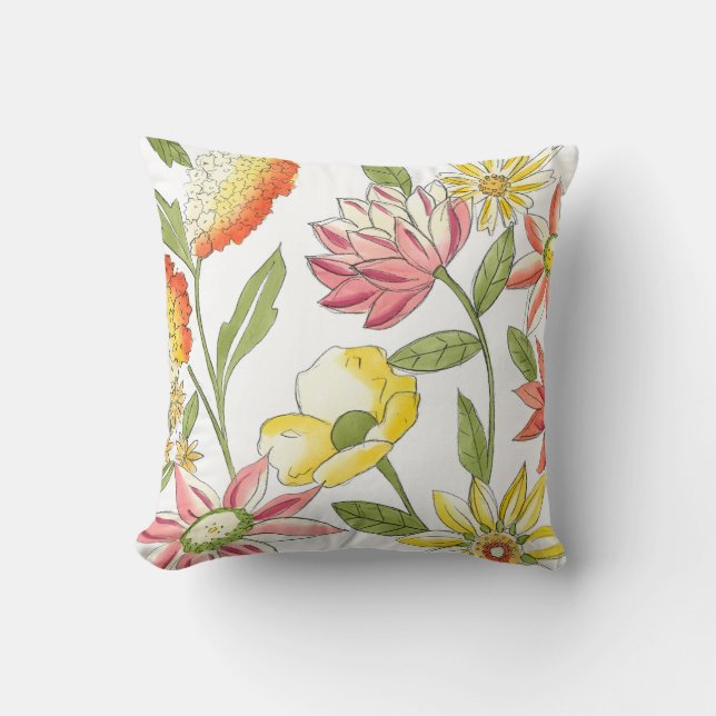 Floral Garden Design with White Background Cushion (Front)
