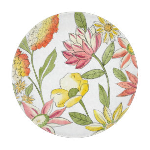 Floral Garden Design with White Background Cutting Board