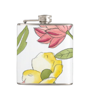 Floral Garden Design with White Background Hip Flask